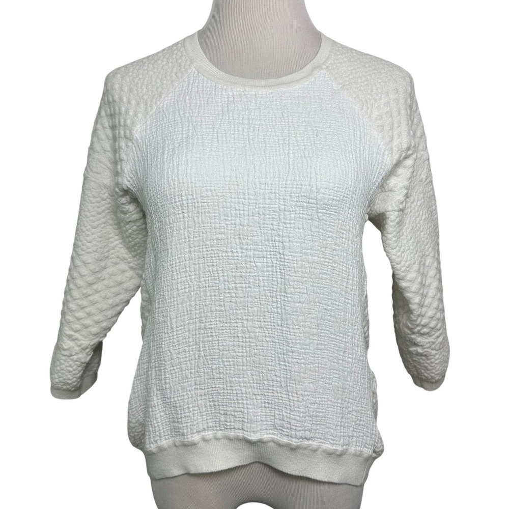 Vince Womens Mixed Media Textured Pullover White Cream Linen Cotton Sweatshirt M